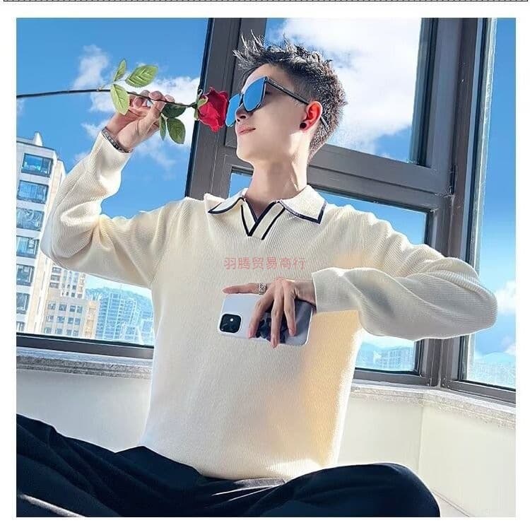 Autumn/Winter 2025 Knit Polo Shirt, Light Mature Style British Style V-Neck Base Layer, New Color Block Sweater for Men (1/2 Piece)