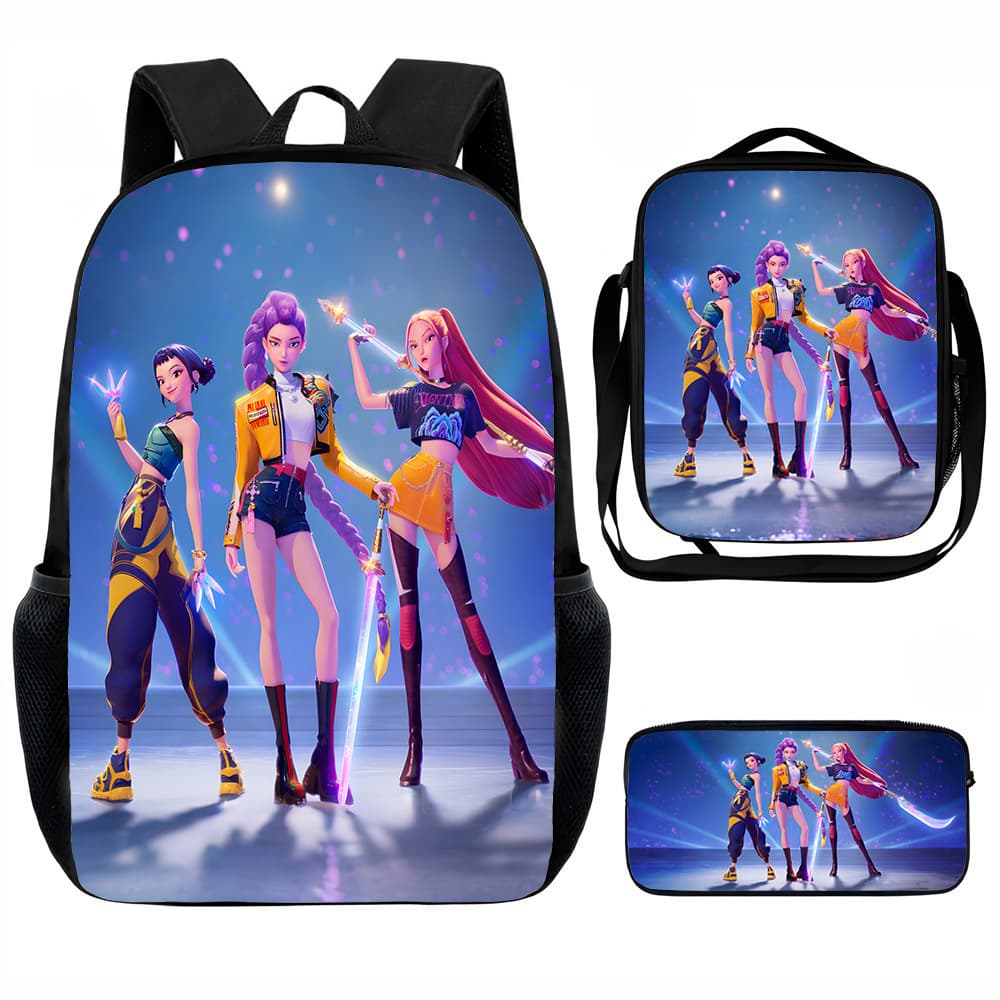 New KPOP Hunter Witch Student Backpack for School Season, Ins Style Large Capacity Middle School Backpack Three-Piece Set