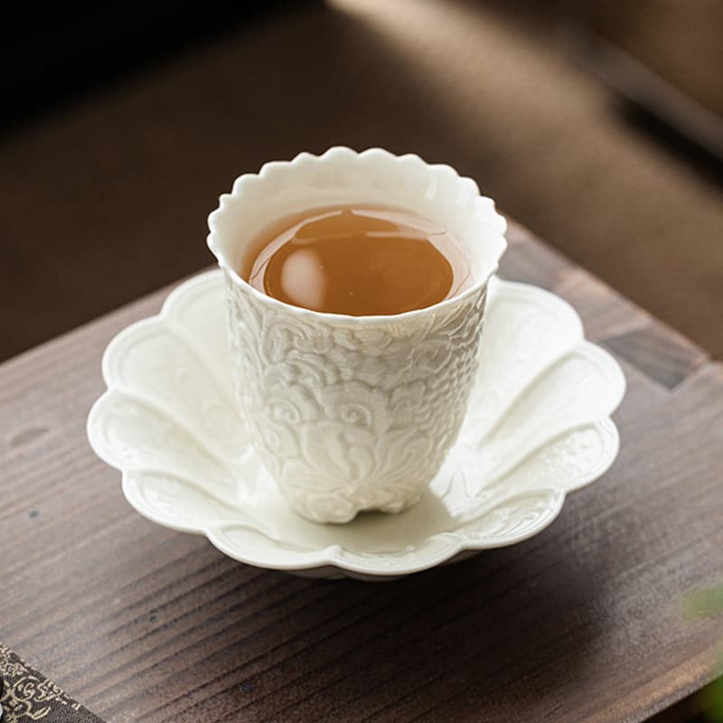 Wood ash three-legged peony aroma cup ceramic teacup master cup single cup Kung Fu tea set tea drinking and tasting cup tea bowl