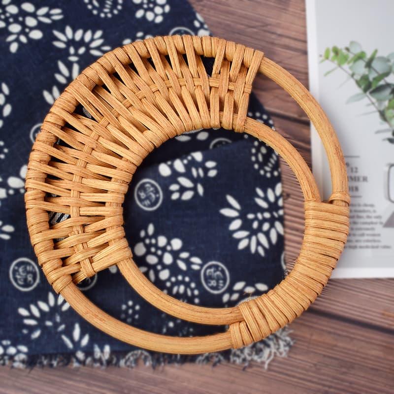 Indonesian white rattan woven bag handle accessories, rattan ring handle handbag accessories, Teng braided natural rattan handles