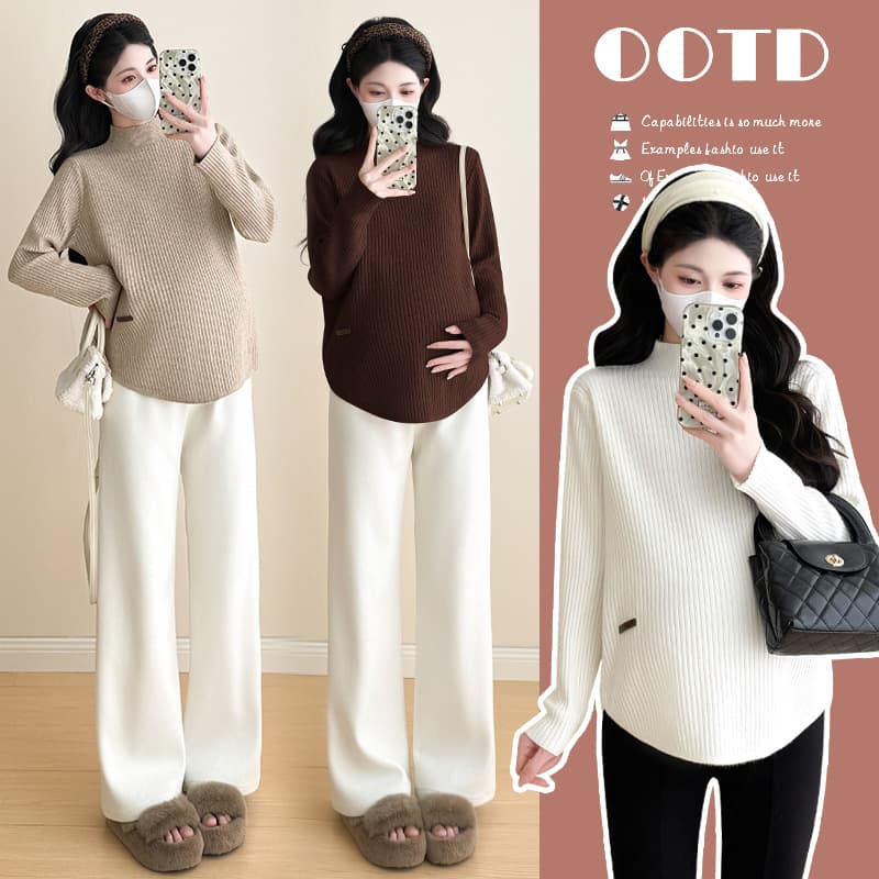 Maternity Base Layer 2025 New Arrival Spring/Autumn/Winter Semi-Turtleneck Top Nursing Knit Sweater Outerwear & Inner Layer Warm