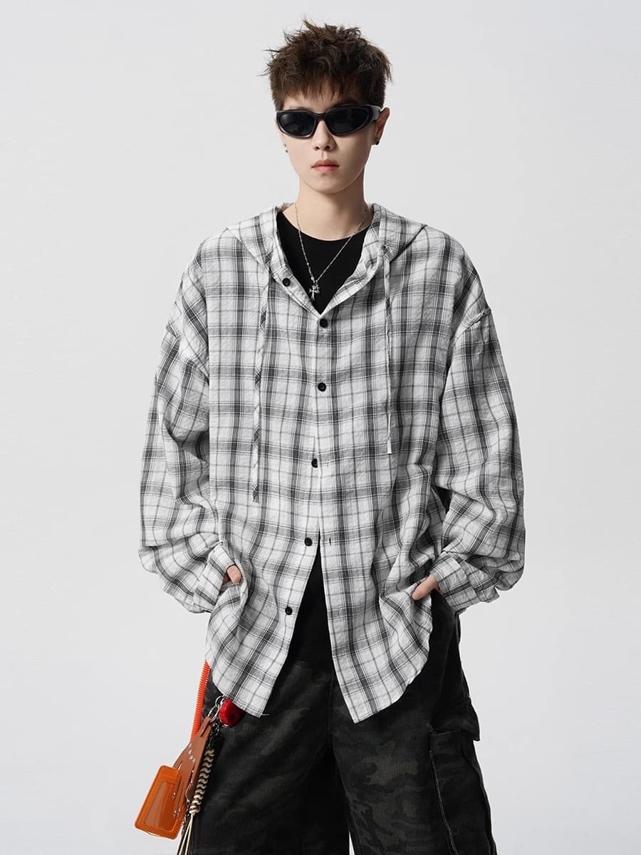 American Plaid Sun Protection Shirt Thin Men's Summer Lazy Style High Street Cardigan Loose Couple Long Sleeve Shirt