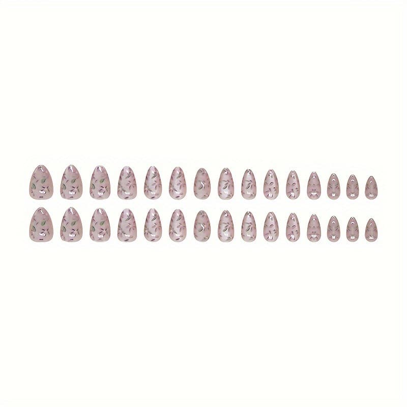 Export Cat Eye Wearable Nails Removable Nail Pieces Cross-Border Nail Pieces Almond Nail Small Flower Nail Stickers 30 Pieces