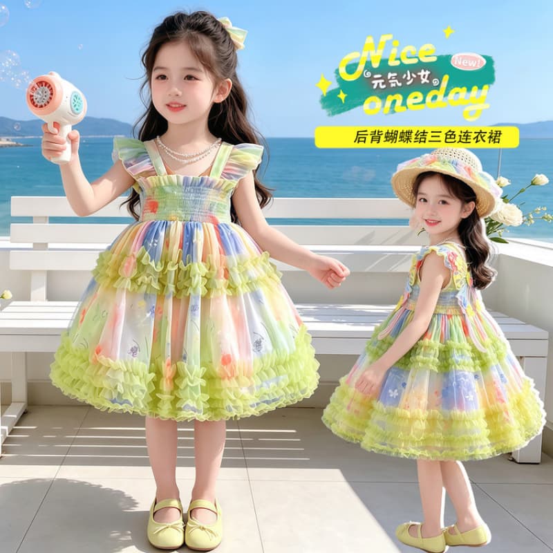 Girls' Dopamine Dress Summer Outfit 2026 New Model Unique and Beautiful Baby Puffy Princess Dress for Children