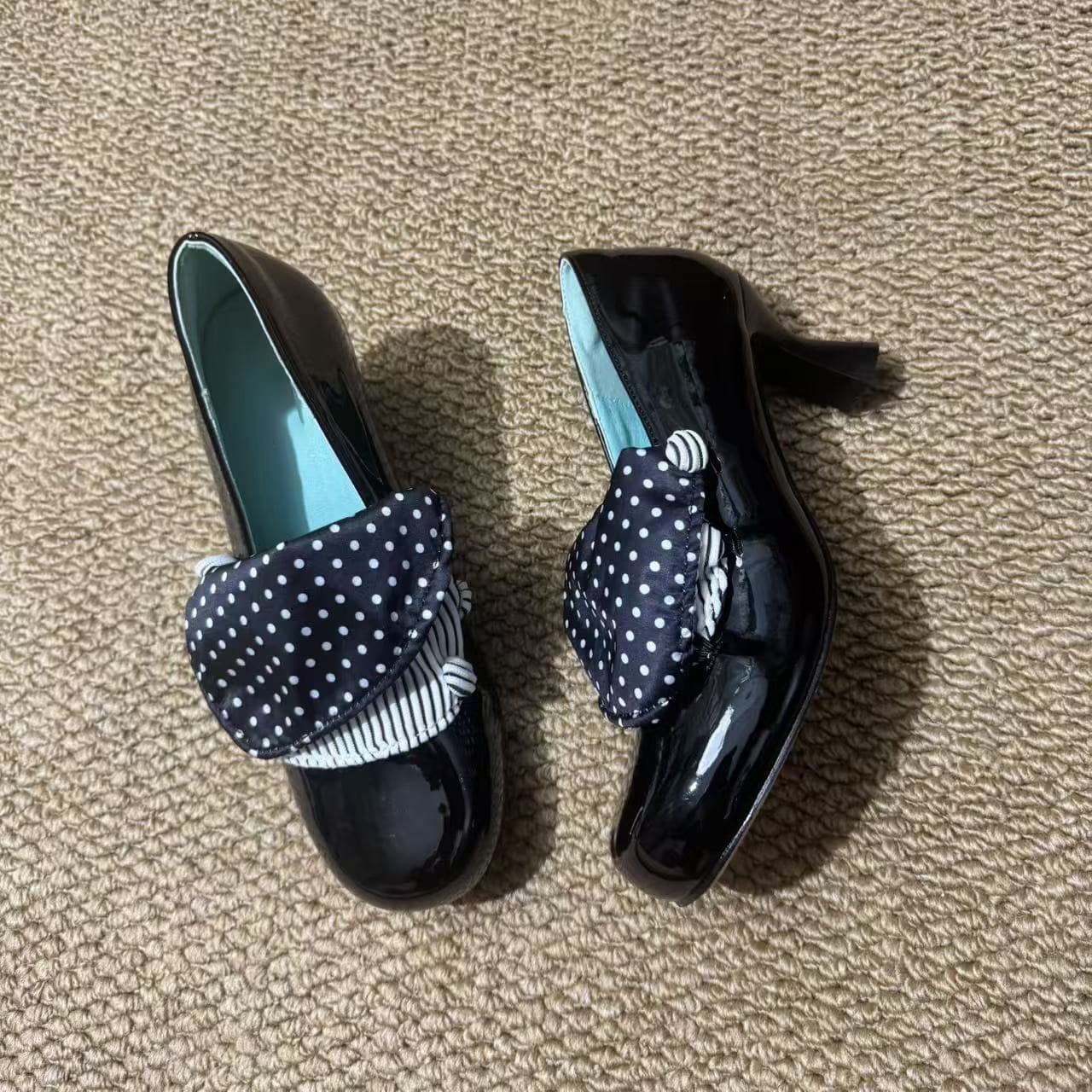 Black Polka Dot Design Retro Chunky High Heels for Women, 2026 New Spring and Autumn Style, Height-Increasing, Suitable for Pairing with Dresses, Mary Jane Shoes