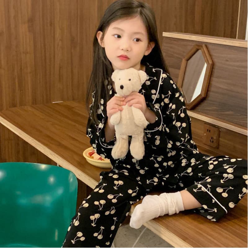 Cute Cherry Baby Pajama Set 2024 Autumn/Winter New Style for Older Kids Long Sleeve Pants Casual Homewear