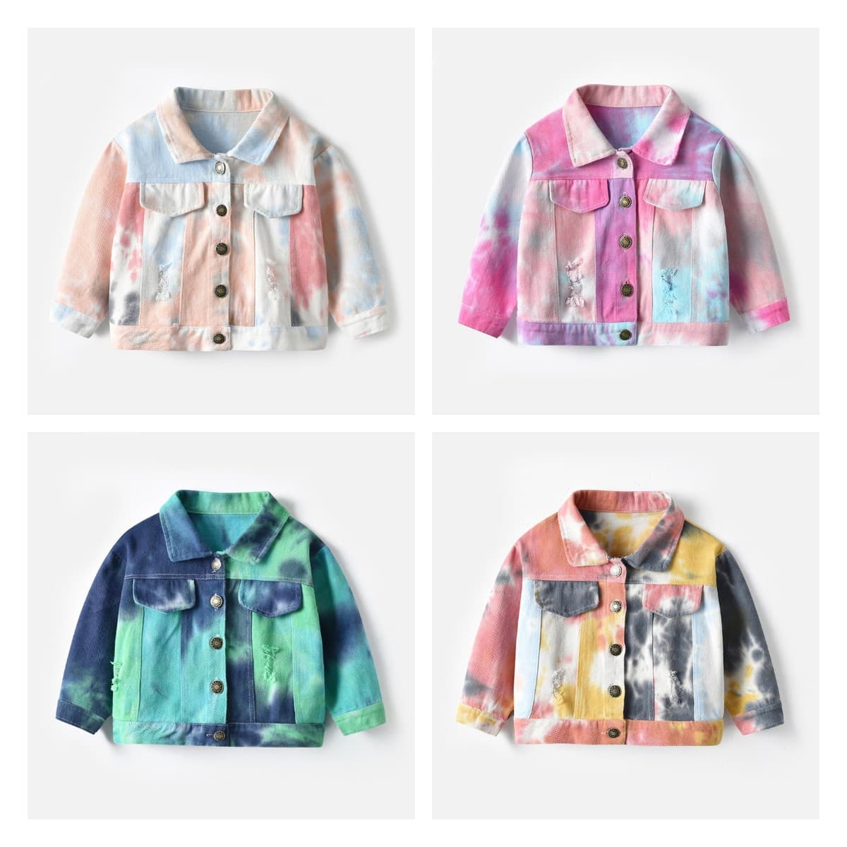 New Tie-Dye Denim Jacket for Boys and Girls, Korean Style Short Ripped Top, Children's Jeans, Wholesale for Foreign Trade