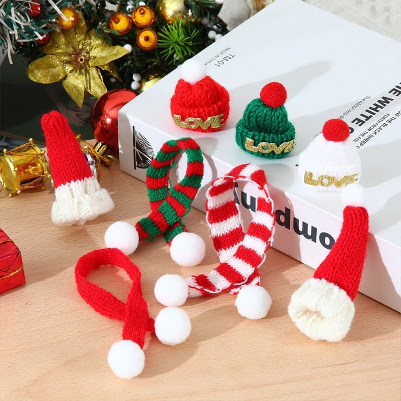 Wholesale Knitted Toy Christmas Scarf Mini DIY Christmas Small Scarf Pet Yarn Ball Scarf Decoration Prop