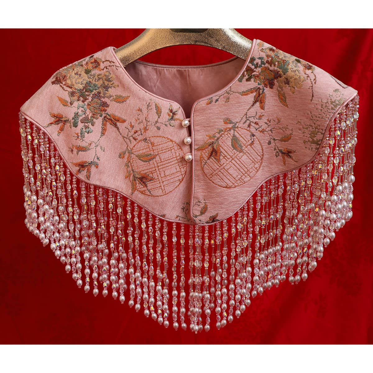 Heavy Craftsmanship Cheongsam Cloud Collar Pink Exquisite Pearl Tassel New Chinese Style Toast Show He Cape Super Fairy Versatile Small Jacket