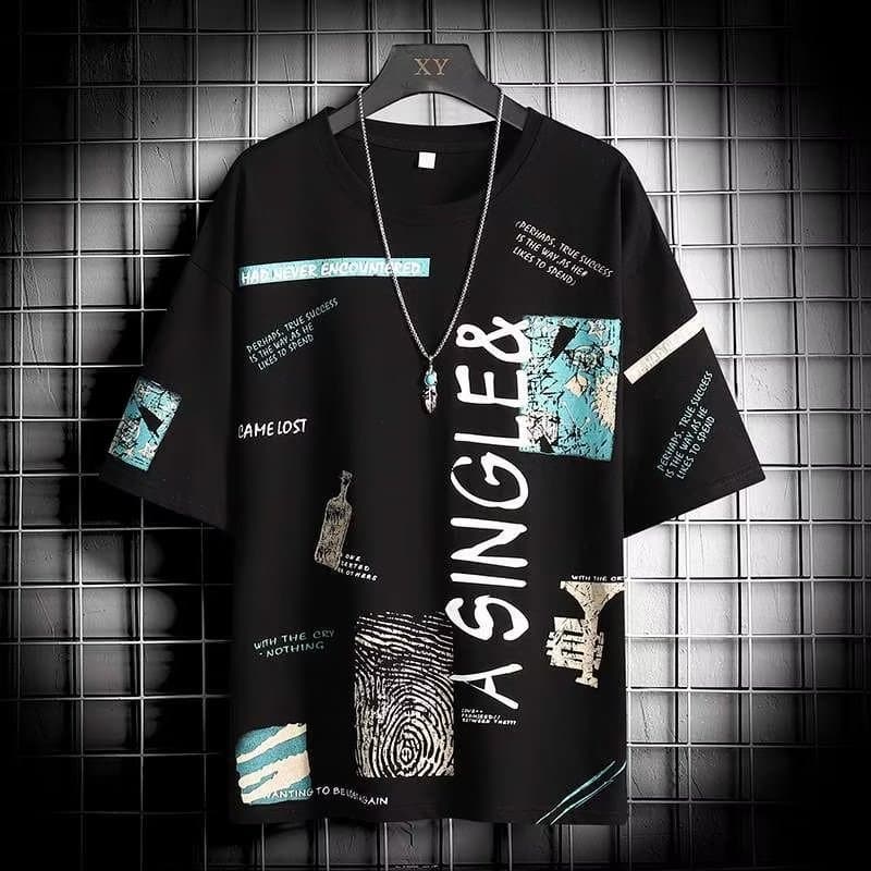 Standard Ins Men's Fashion Streetwear Printed Half-Sleeve Youthful Urban Style Round Neck New Summer T-Shirt