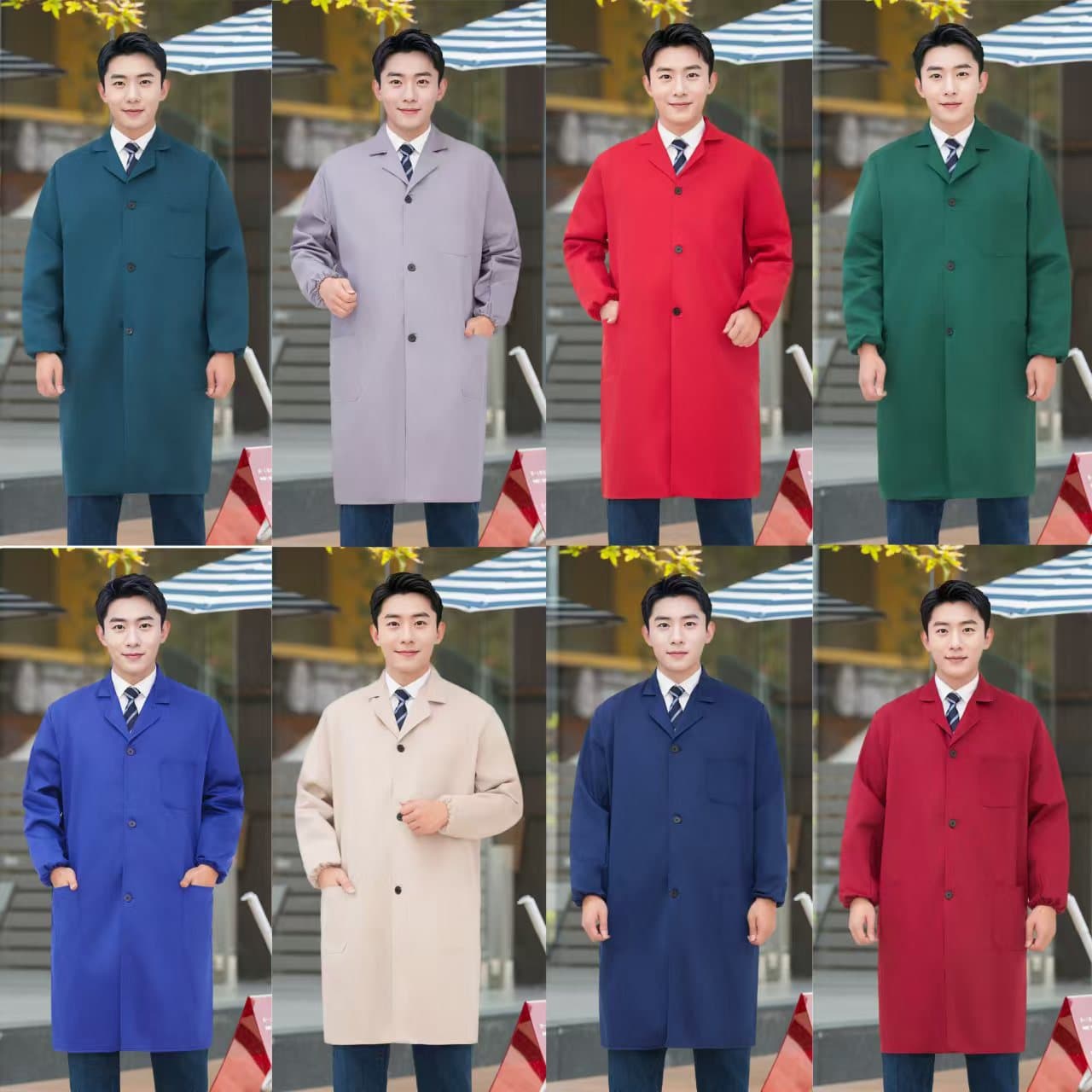 Thickened Blue Lab Coat Workwear Polyester Cotton Long Style Protective Clothing for Movers, Food Warehouse, Factory Logistics, Wear-resistant