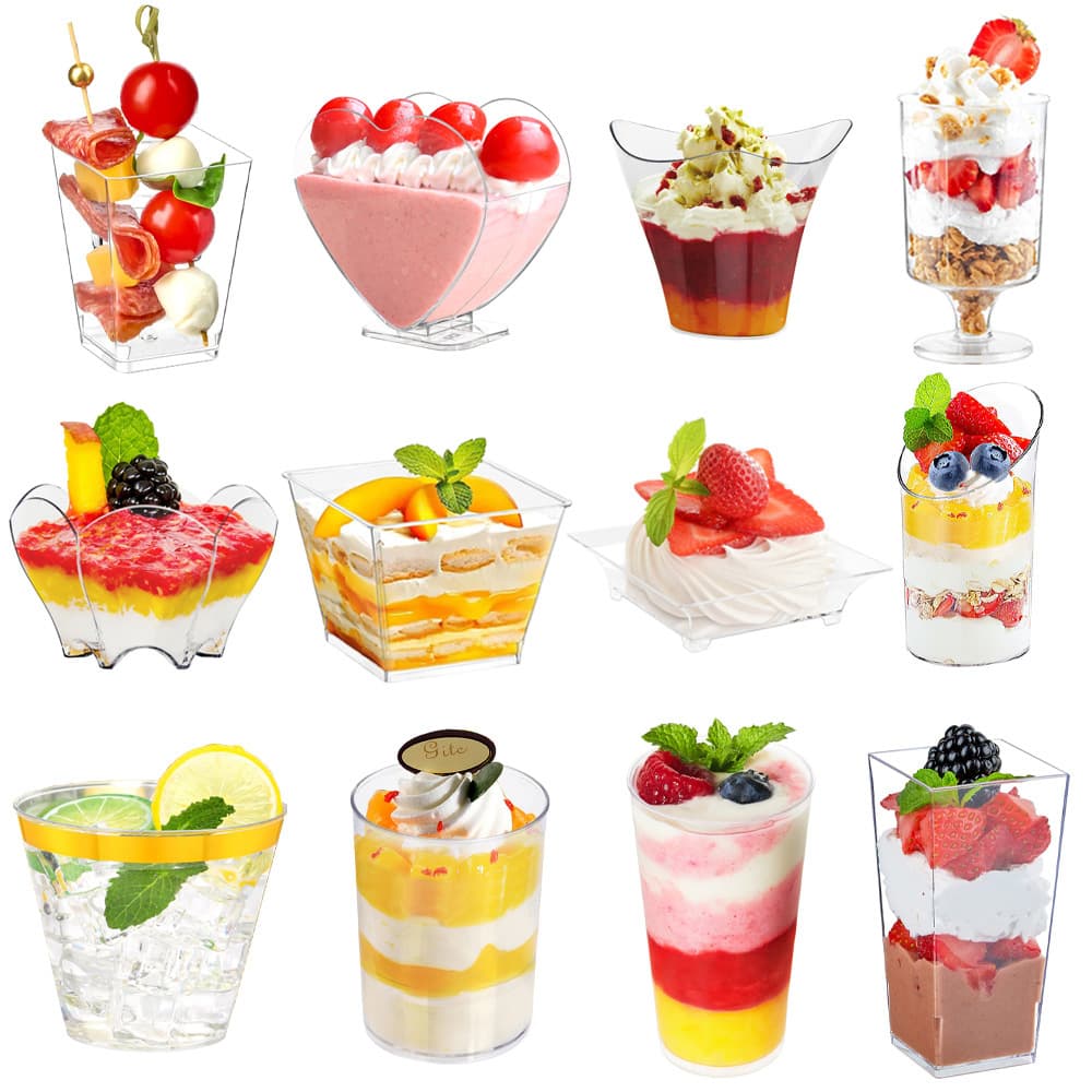Plastic dessert trapezoid small square cup golden mousse dessert cup smoothie cup chocolate cup ice cream cup with spoon