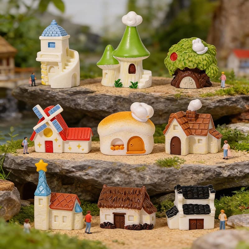 Micro-landscape resin small house, resin simulation mini house, DIY decoration, cute cartoon accessories