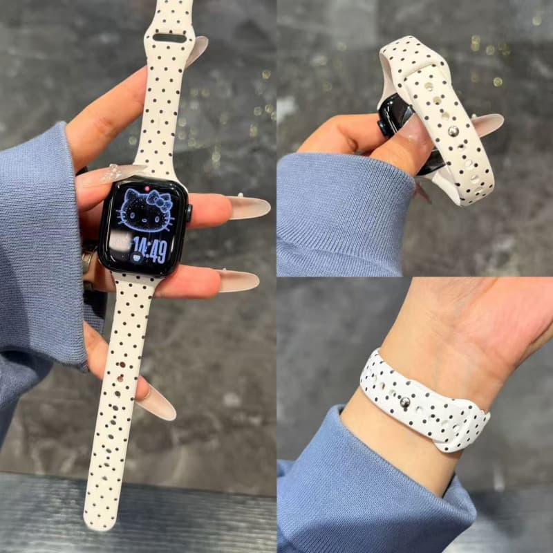 Japanese and Korean style polka dot silicone band compatible with Apple S10, S11, iWatch 9, new Apple Watch 8 SE