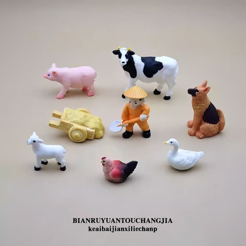Mini Creative Pastoral Farm with Cattle, Sheep, and Farmer Series Figurines, Terrarium Decoration Accessories, Tiny Miniature Ornaments