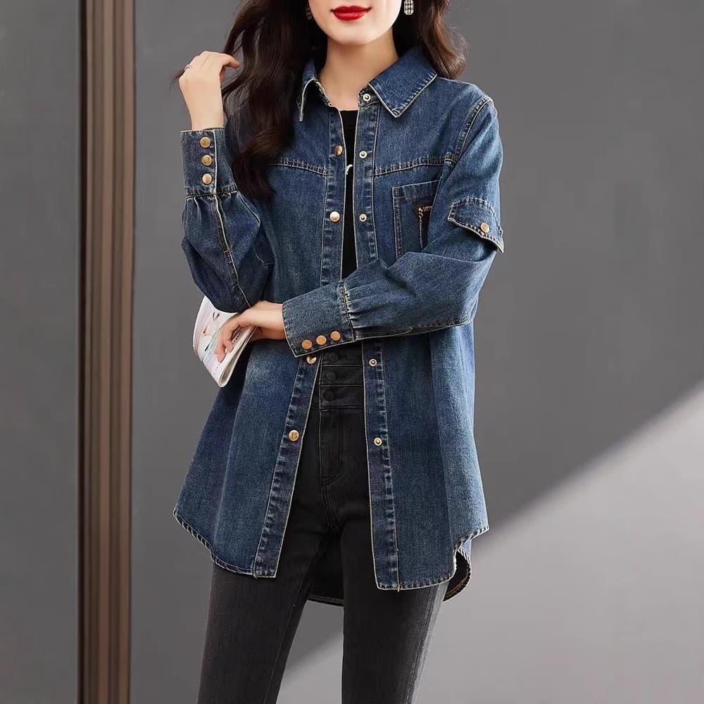 2025 New Spring & Fall European Fashion Popular Women's Tops, Jackets, Long-Sleeved Layered Shirts, Denim Shirts for Women