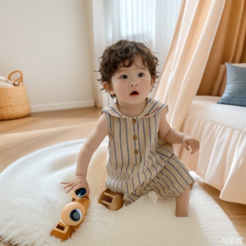 Summer baby navy collar crawler suit 26 summer children's striped jumpsuit cotton boys and girls comfortable one-piece short crawler