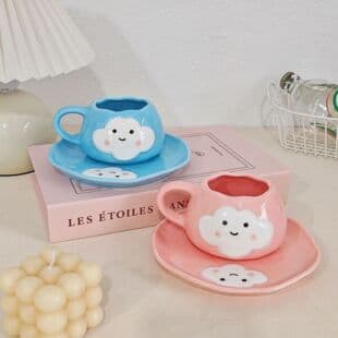 New Cross-Border Hand-Painted Relief White Cloud Coffee Cup & Saucer Set, Ins-Style Ceramic Cup, Water Cup, Afternoon Tea Cup