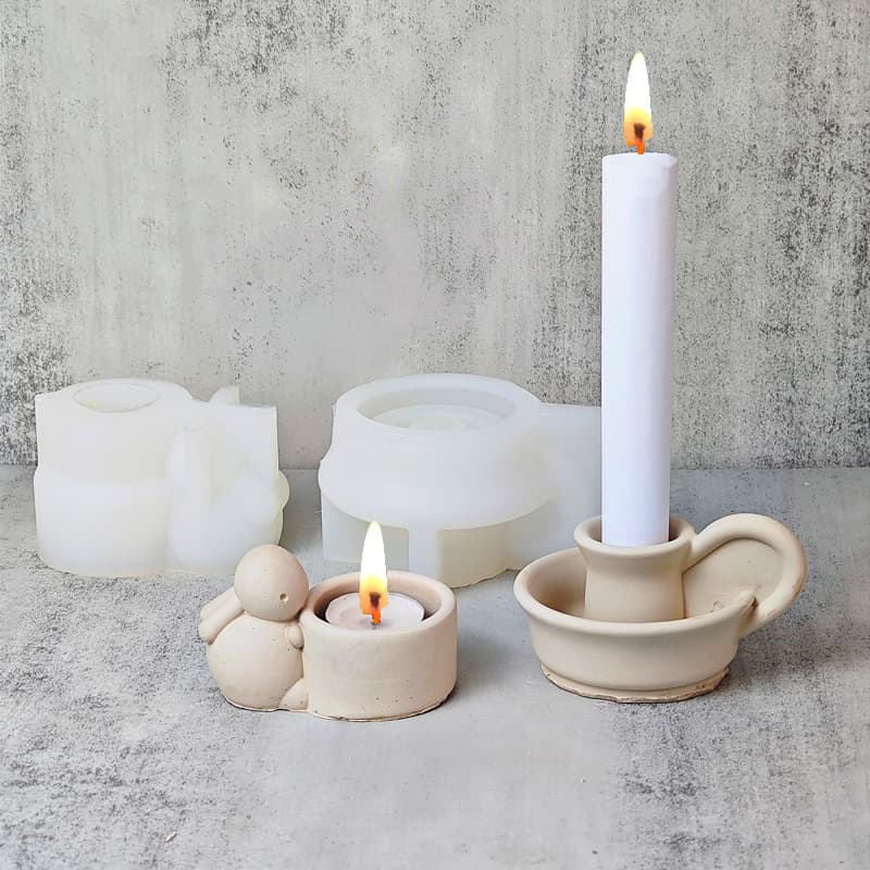 Vintage Round Ring Cup Candle Holder Silicone Mold DIY Gypsum Rabbit Candle Holder Home Decoration Ornament Cake