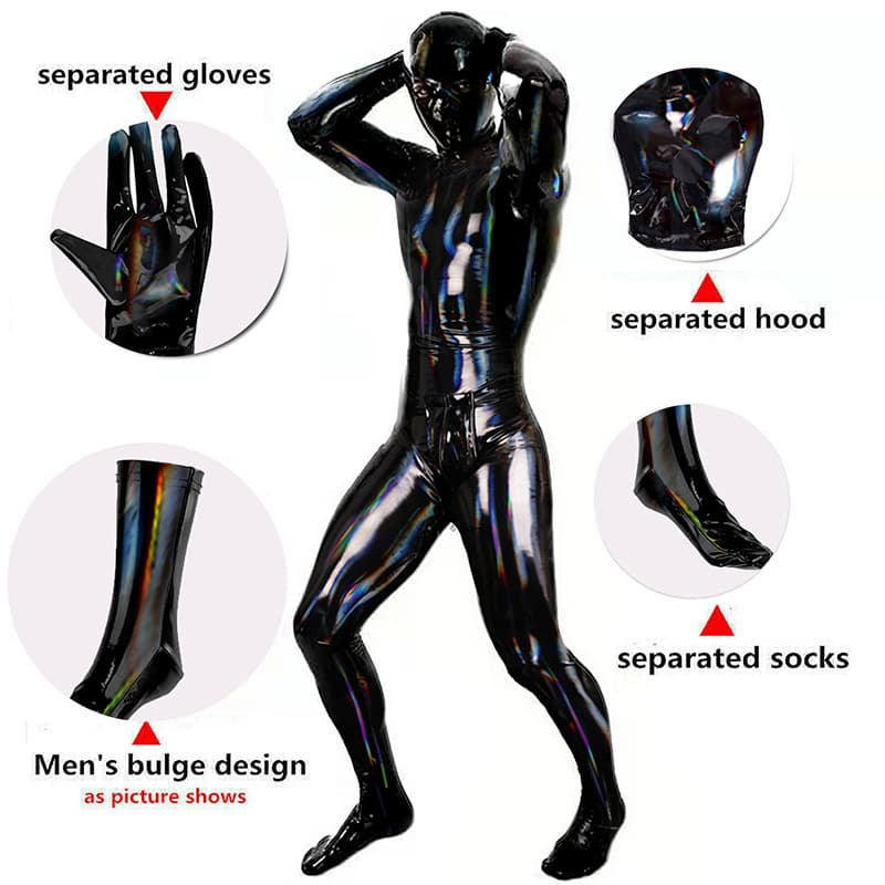 Mirror Shiny Latex Ammonia Sensual Men's Full-Body Jumpsuit Tight-Fitting Shiny Leather Butler Stage Bodysuit