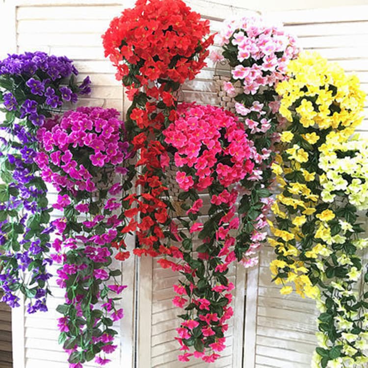 Artificial Flowers, Fake Flower Vines, Violet Hydrangea Silk Flowers, Hanging Plants, Wall Hanging Flower Baskets, Living Room Indoor Hanging Baskets, Wall Decorations