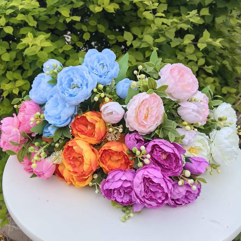 Korean style 7-head Philipos rose 7-head small peony, artificial flower, home wedding rose bouquet, core-packed peony