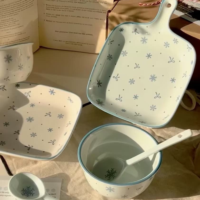 ins Chuxue underglaze color tableware ceramic handle plate fruit plate baking pan oven special rice bowl plate set