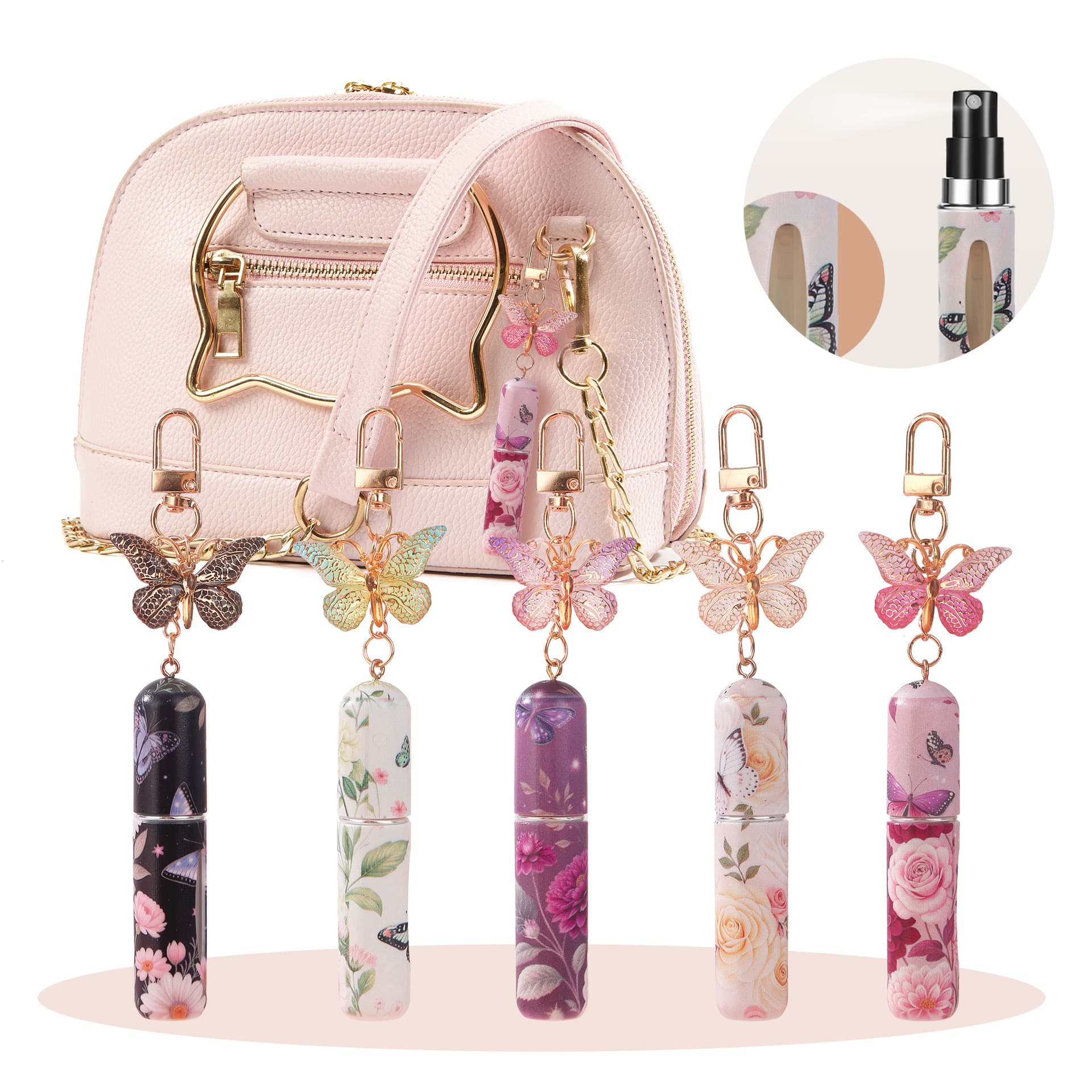 New Hot Selling Perfume Bottle Keychain Pendant Butterfly Girl Style 5ML Refillable Perfume Bottle Portable Travel Bottom Fill