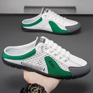Slip-On Men's Half Slippers Summer Outdoor Mesh Hollow Men's Heelless Summer Outdoor Lazy Shoes
