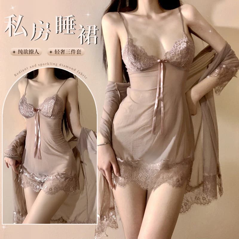 Night Fantasy Sexy Lingerie Sleepwear Set, Pure Desire Camisole Lace Sheer Nightgown, Wholesale 8006