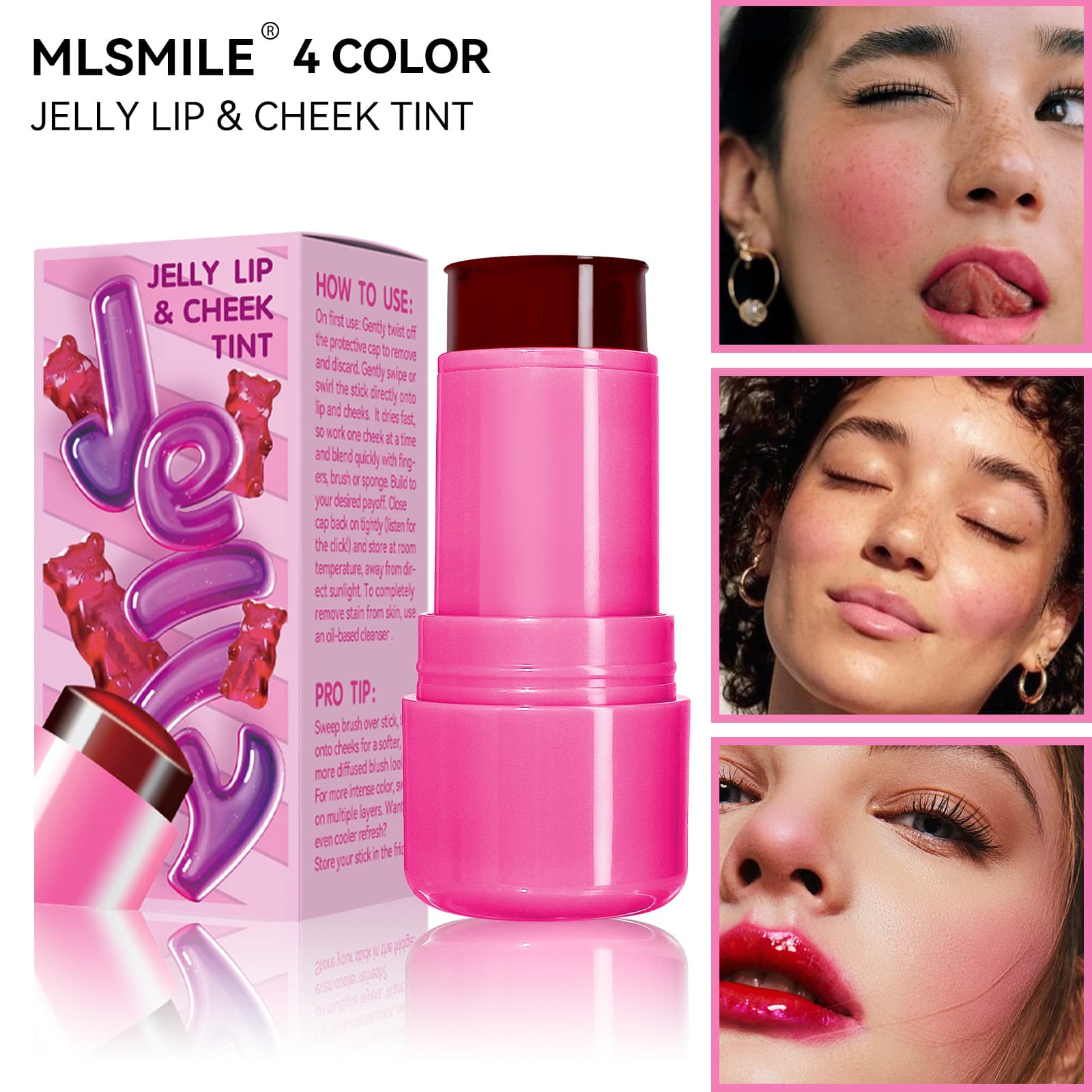 MLSMILE Cross-border Supply Jelly Blush Stick, Lip and Cheek Dual-Use, Bouncy and Vibrant, Export Best-seller