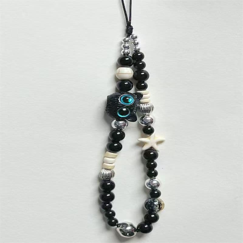Monster Cat Phone Strap Wrist Strap Niche Phone Case Lanyard Bead Chain CCD Camera Hand Strap Ins Style