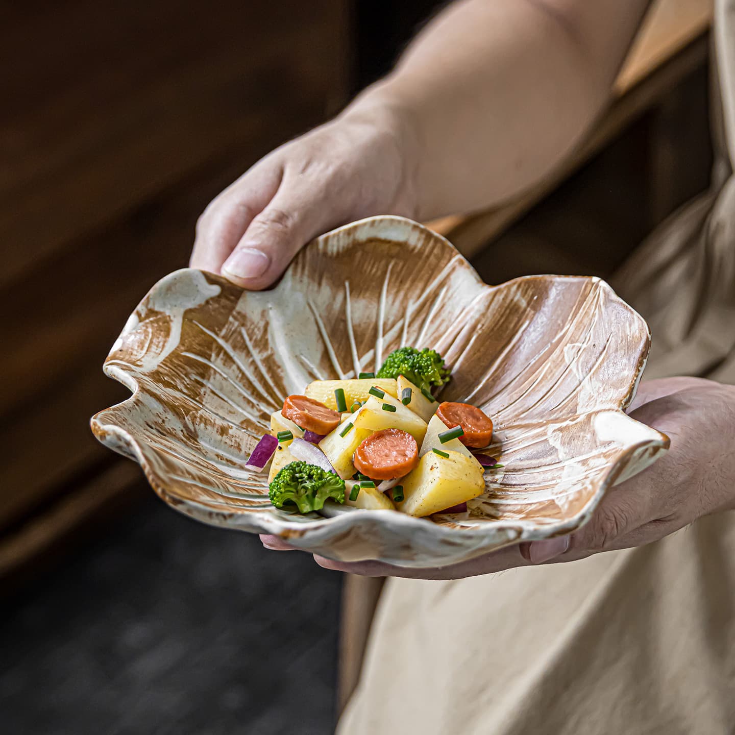 Petal Coarse Pottery Bowl, Salad Bowl, Ceramic Home Use Vegetable Bowl, Fruit Plating Bowl, Japanese-style Tableware Bowl, Wholesale, Noodle Mixing Bowl