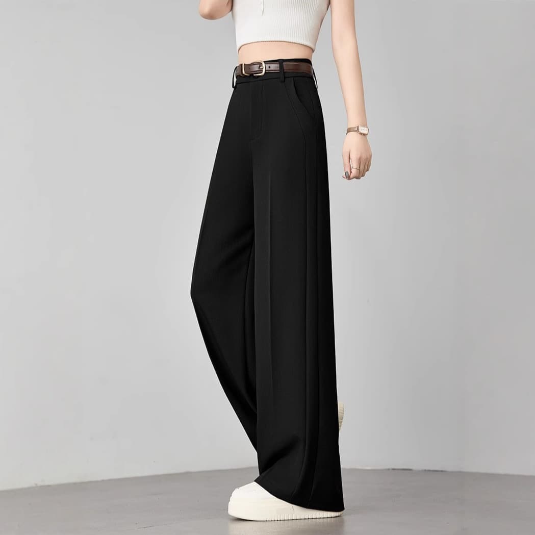 High-Quality Women's Dress Pants for Spring and Fall, High-Waisted, Slimming, Loose, Casual, Straight-Leg, Flowing, Floor-Length Wide-Leg Pants for Petite Figures