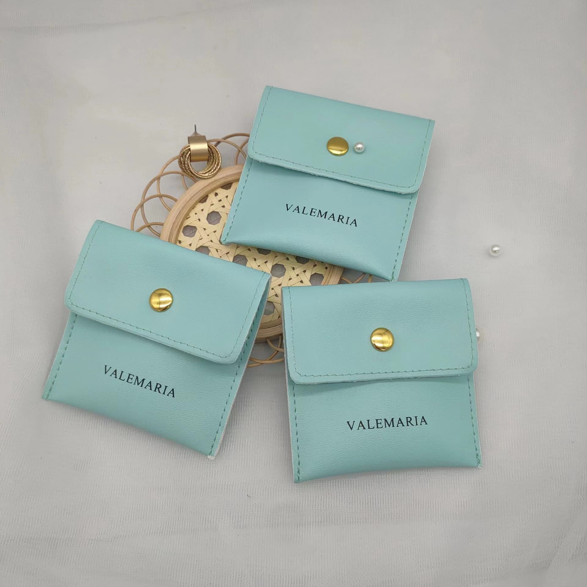 New Leather Flip-Top Snap Button Bag, Necklace Jewelry Pouch, Waterproof PU Snap Button Flip-Top Bag, Ruffle Edge Pouch, Custom