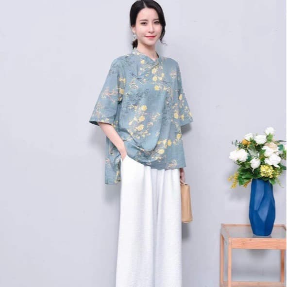 Republic of China Style Retro Women's Hanfu Improved Linen Chinese-style Spring and Summer Set Top and Pants