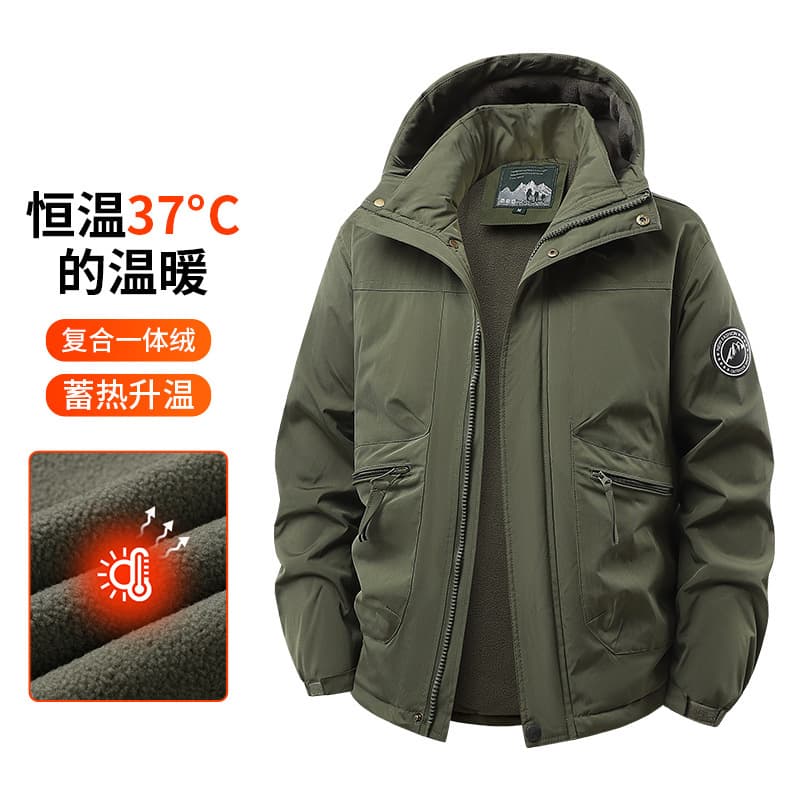 New Cross-Border Winter Thick Warm Coat for Men, Trendy Solid Color Hoodie, Casual Loose Jacket 2113