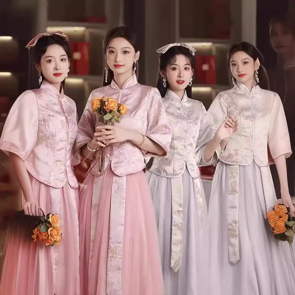 Retro Xiuhua Bridesmaid Dress Gentle Slimming Chinese Style Plus Size Sister Squad Gown Light Luxury Xiuhua Dress for Spring