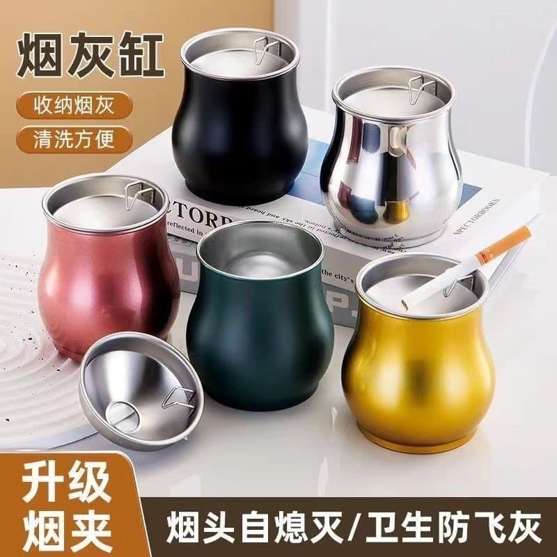 Anti-ash Stainless Steel Ashtray with Lid, Creative Funnel for Living Room, Bedroom, Anti-fall and Windproof