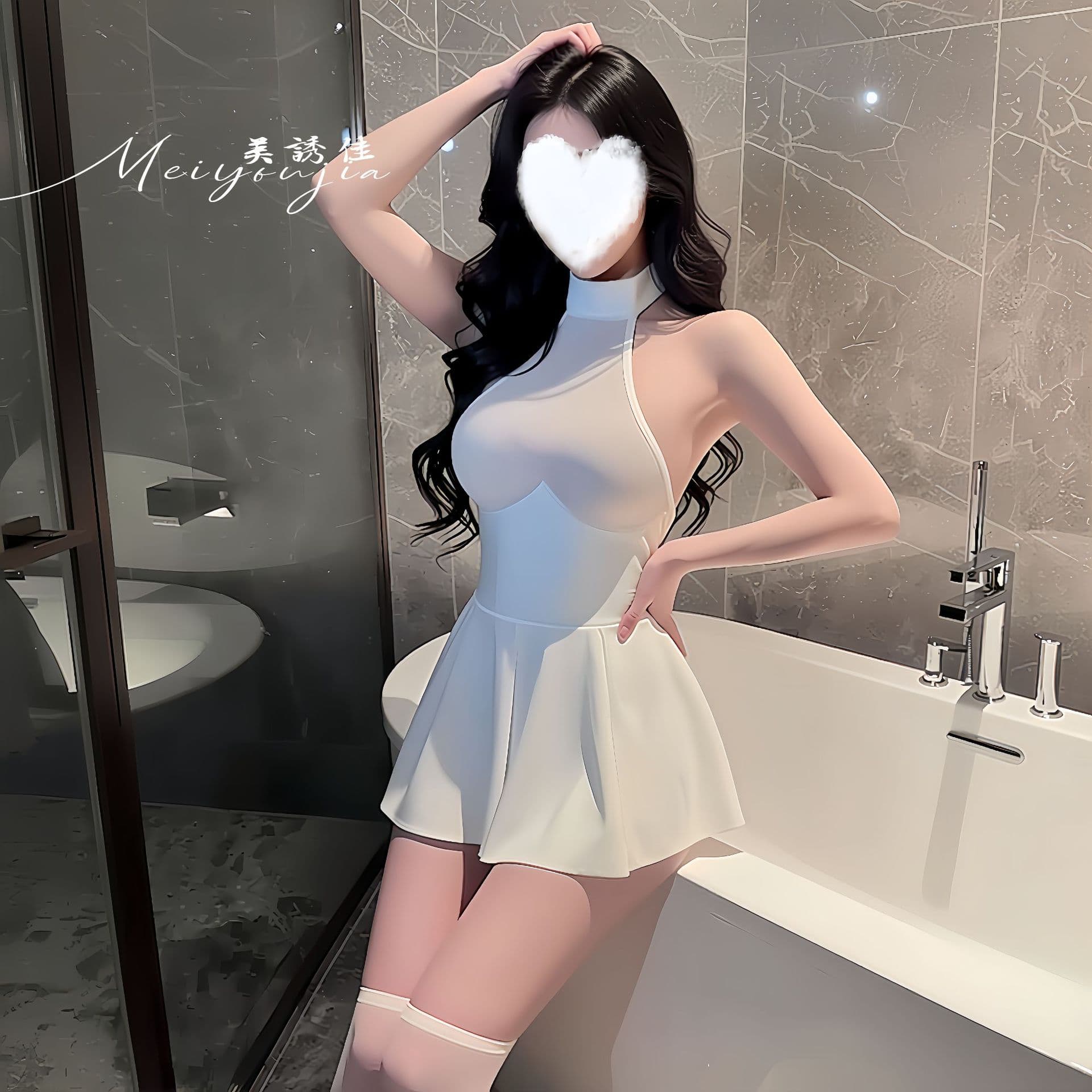 Meiyoujia Lingerie Leather Bodysuit Set Uniform Sexy Temptation Clothes Shame-Free See-Through Pleated Skirt