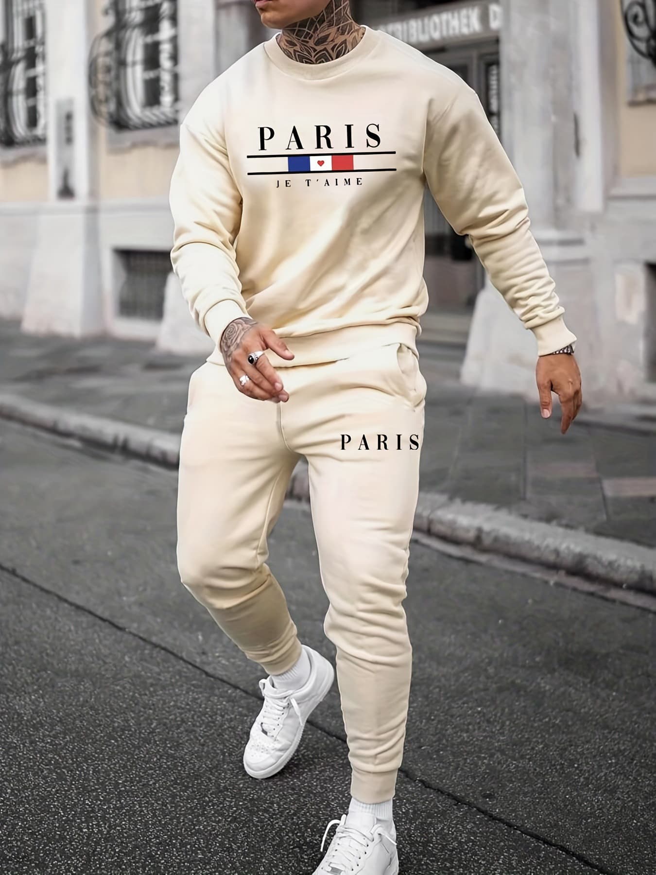 Men's Autumn Winter Long Sleeved Sweater and Pants Set with Hood