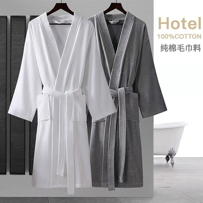 Hotel pure cotton bathrobe, absorbent and quick-drying towel material, suitable for couples, autumn and winter, long bathrobe with embroidered logo.