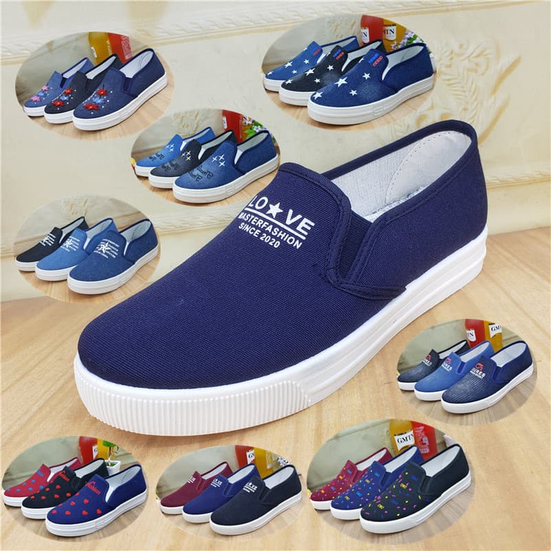 [Retail with Shipping] New Women's Cloth Shoes Denim Canvas Slip-On Loafers Flat Student