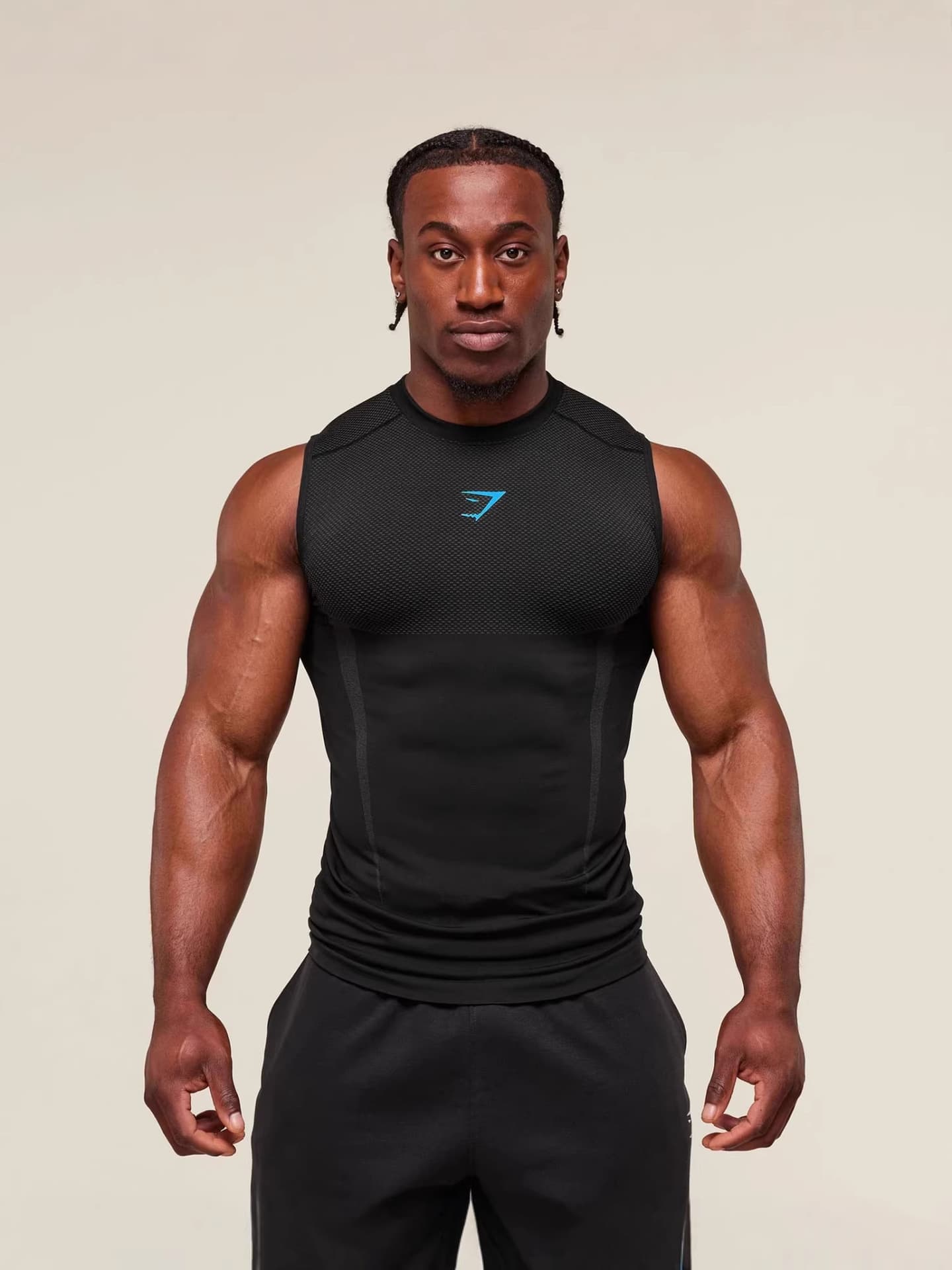 GYMSHARK Fitness Vest Men's Top Casual Breathable Compression Shirt Running Training Short Sleeve Muscle Shark