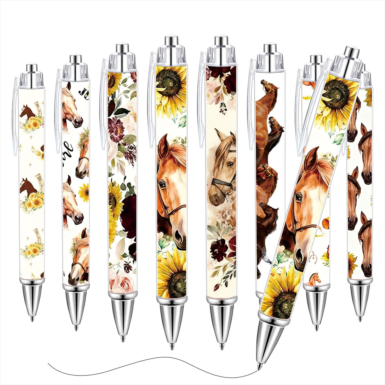 In Stock Animal Horse Roll Paper Pen Illustration Ballpoint Pen Animal Parade Horse Colorful Paper Pattern Ballpoint Pen