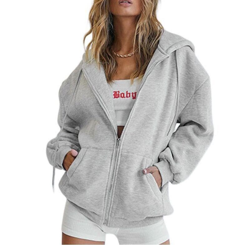 Cross-border Women's Hoodie Teenage Girls Fall Jacket Oversized Sweatshirt Casual Drawstring Zipper Hoodie