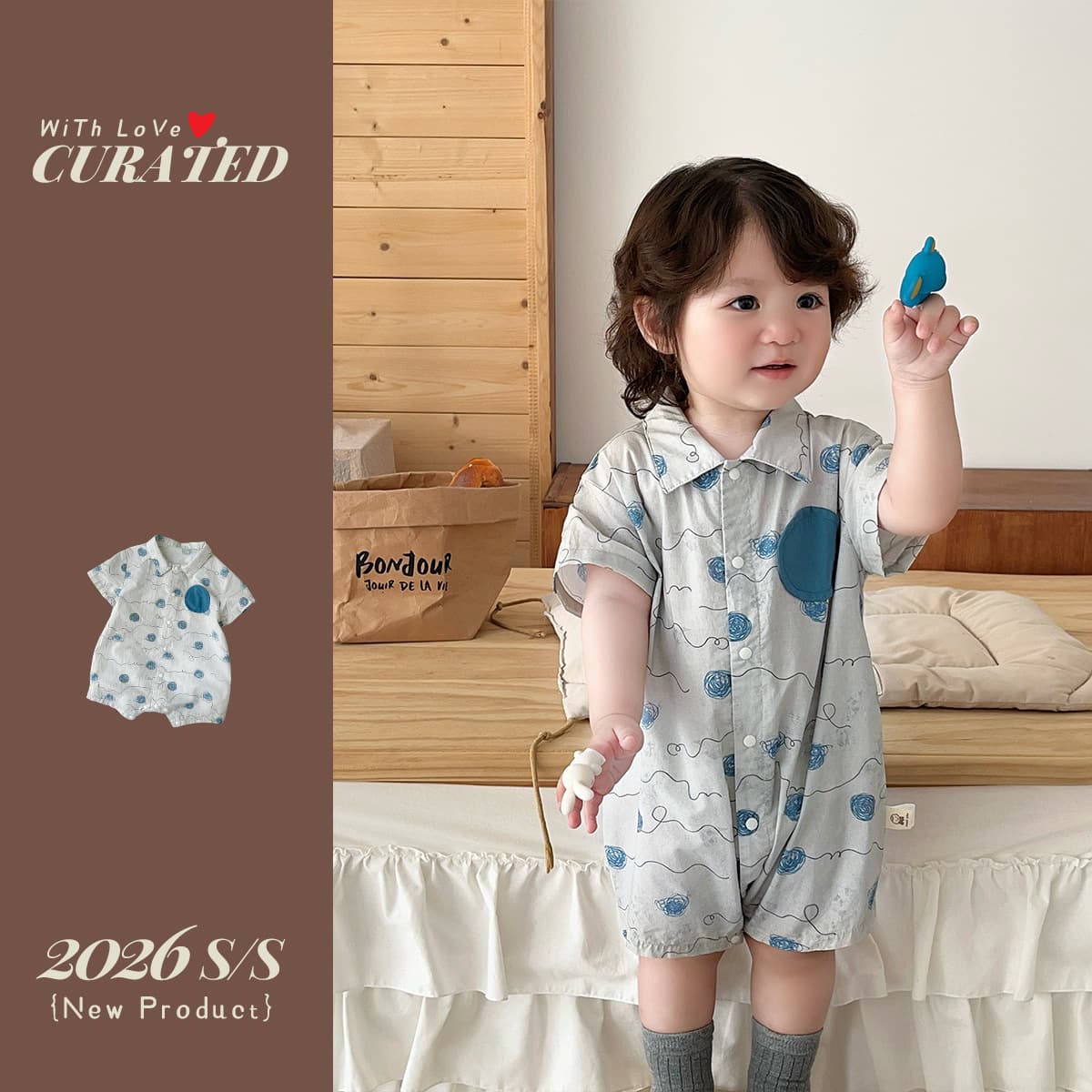 Baby polka dot cartoon harem type A pure cotton baby boy short-sleeved jumpsuit summer thin little boy 1 crawling clothing children's clothing