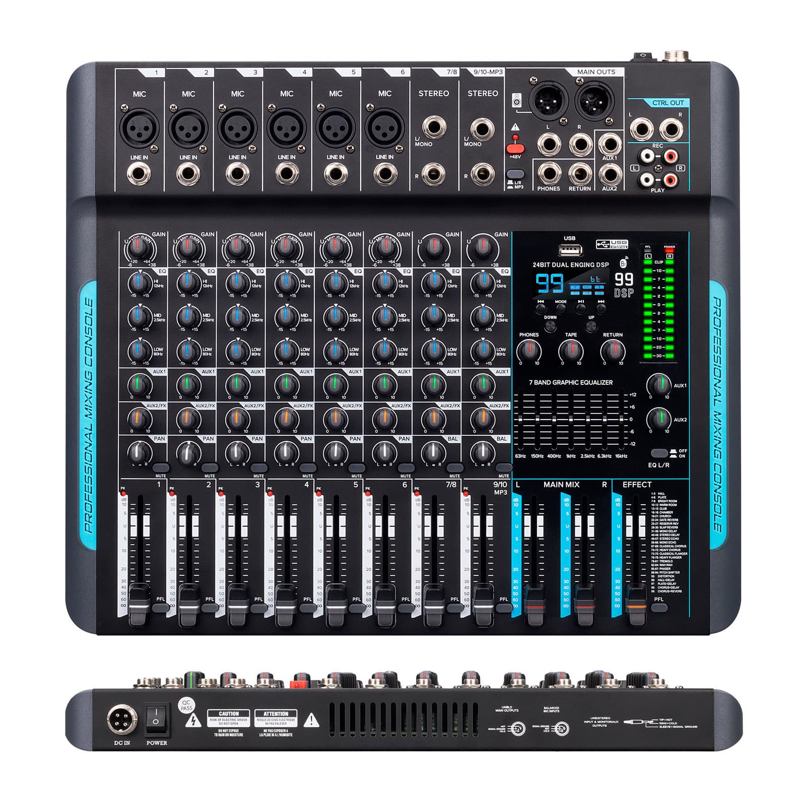 10-Channel Professional DSP Reverb Mixing Console with 7-Band Equalizer, Stage Performance Mixer, Cross-Border Supply
