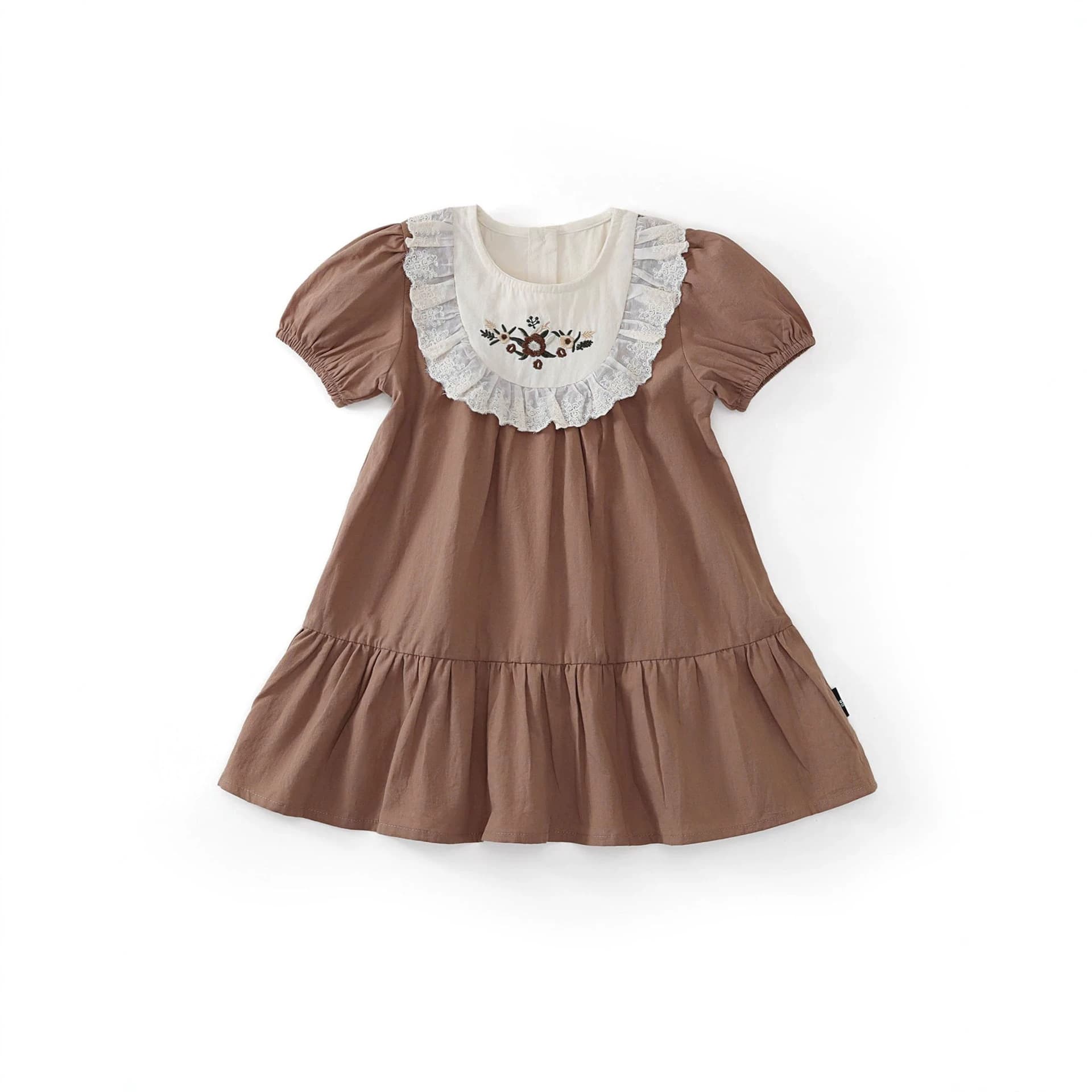 Girls' Short-Sleeved Embroidered Dress 2026 Summer New Style Retro Lace Princess Dress Children's Summer Dress Wholesale