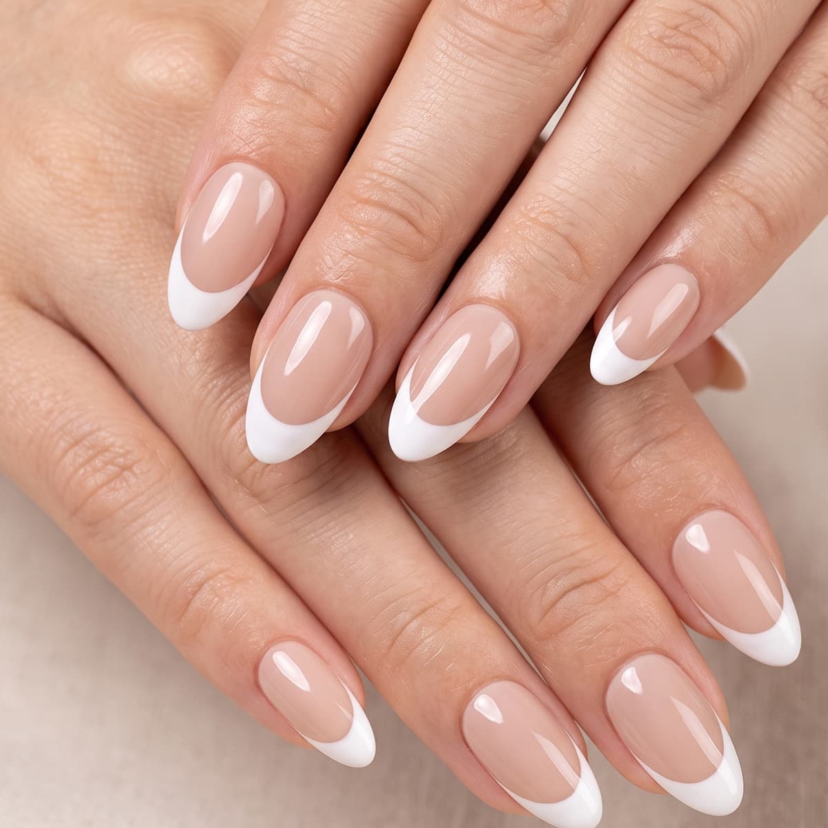 Nude White French Press-On Nails Medium-Long Almond Shape Minimalist Solid Style Commuter Versatile Removable Finished Manicure Tips